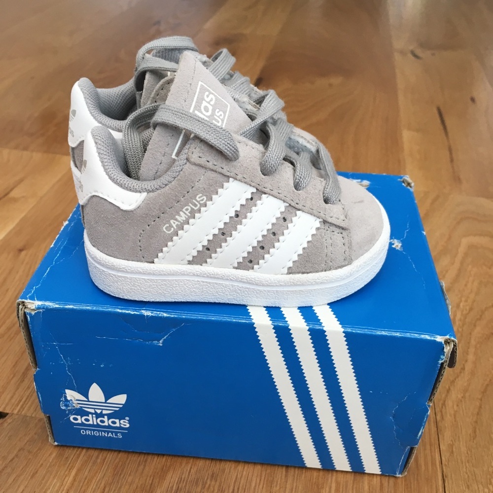 Adidas infant sneakers size 2 grey and white